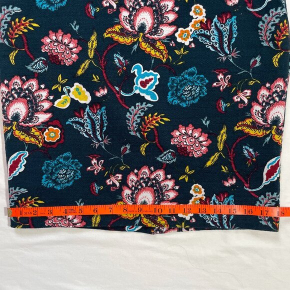LOFT Blue Teal Floral Pencil Skirt Size 6 Cotton Stretch Lined Side Zip - Picture 10 of 12